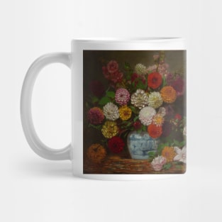 Still Life with Dahlias, Zinnias, Hollyhocks and Plums by Eugene Delacroix Mug